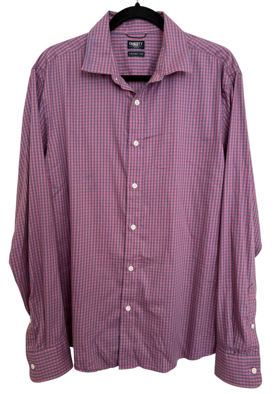 Faherty Pink Checkered Movement Button Down Shirt Large Preppy Casual Colorful